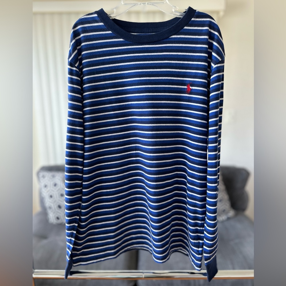 Polo by Ralph Lauren Boys Striped Long Sleeve Tee          Color Blue     Size M